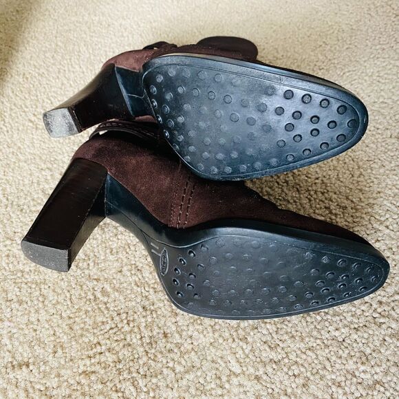 Tod’s Boots Suede Heeled Ankle Leather Brown Size 5 Made in Italy - Picture 8 of 13